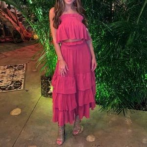 Free People fuschia skirt and crop top set size XS